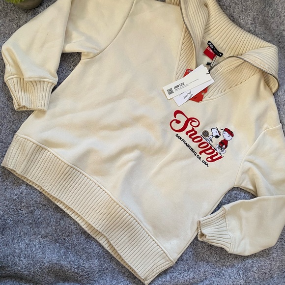 NEW Snoopy sweater with zipper ZARA size Small color beige - Picture 1 of 5